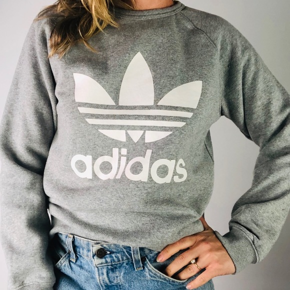 adidas Tops - ADIDAS | Originals Grey Crewneck Logo Sweatshirt S